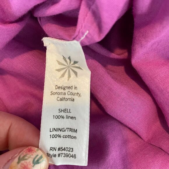 Athleta  Lanai  Linen V Neck Dress Purple Tunic Nature Beach Lagenlook Sz Small - Picture 6 of 9